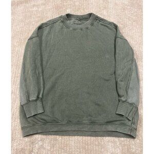 Aerie Women’s Oversized Crew Neck Distressed Sweatshirt Color Olive Size M